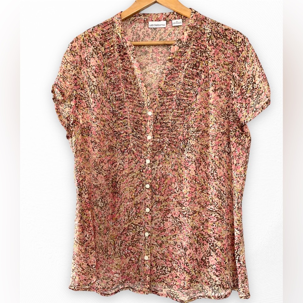 LIZ CLAIBORNE FLORAL BUTTON DOWN BLOUSE SIZE XL